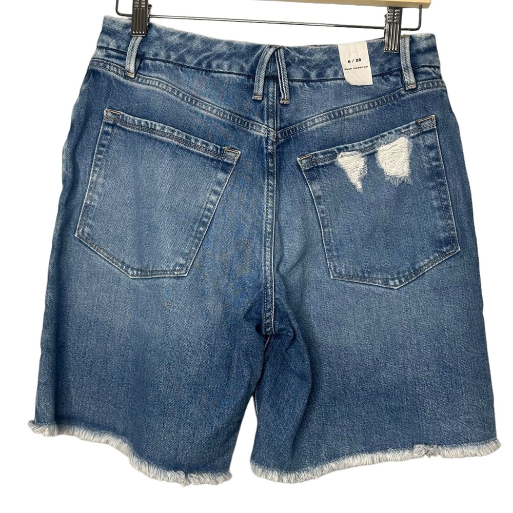 Good American Good 90'S Bermuda Short Distressed Denim Shorts NEW - Picture 5 of 11
